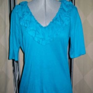 Express Turquoise Top with Ruffle Neckline 36-38